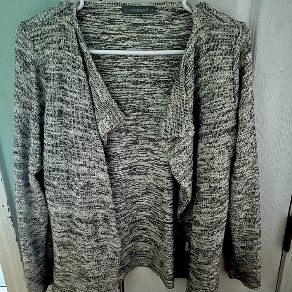 Loveappella Black and White Knit Blazer Cardigan